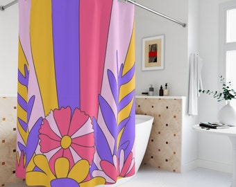 Funky groovy Shower Curtain, Funky psychedelic Abstract boho Shower Curtain, aesthetics hippie Shower Curtain, Retro Shabby Shower Curtain