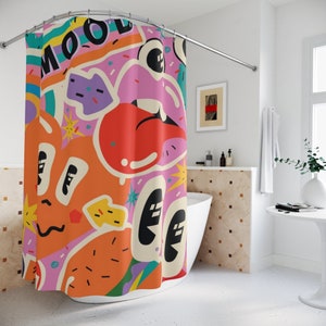 Abstract Trendy modern bathroom art decor Shower Curtain, cute funny comic house warming gift bathroom decor Shower Curtain