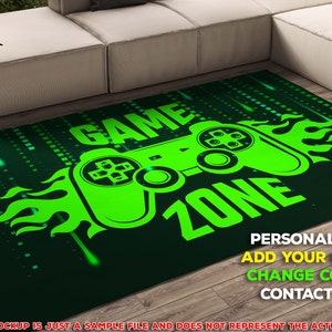 Personalized Game zone Area Rug, game room carpet, add your name, change color, gamer gift, game room decor