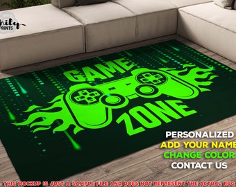 Personalized Game zone Area Rug, game room carpet, add your name, change color, gamer gift, game room decor