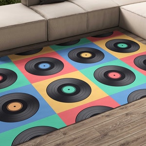 Vinyl disks design print Area Rugs music lover retro style music room decor music lover gift