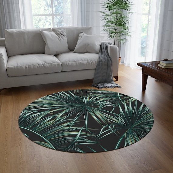 Palm Tree Rugs Tropical Palm Leaves Round Rug Cute Floral Etsy