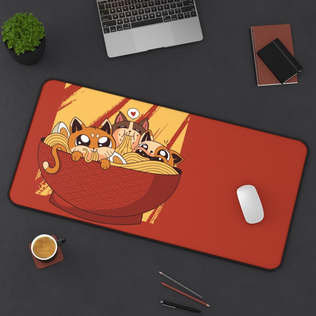 Japanese Cats Desk Mat Ramen Cats Japanese Food Noodles Desk Etsy