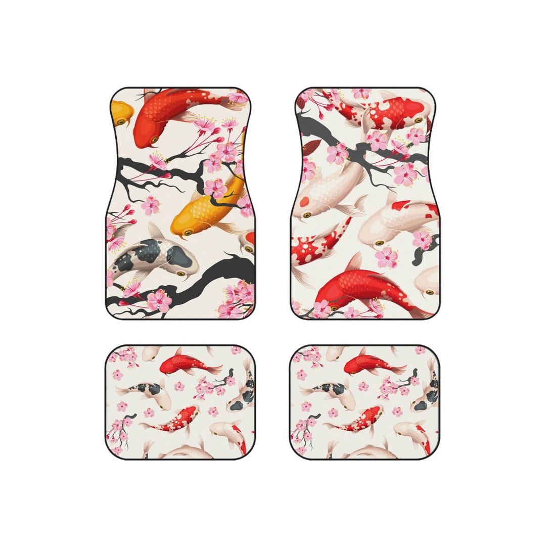 Car Floor Mats Koi Fish and Sakura Car Accessories for Women Japanese