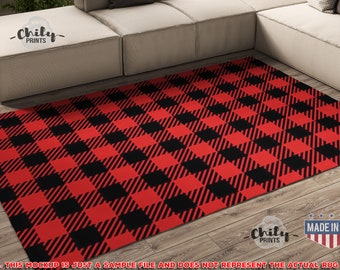 Red Plaid Kitchen Rug Modern Red Black Buffalo Plaid Grid Non-slip