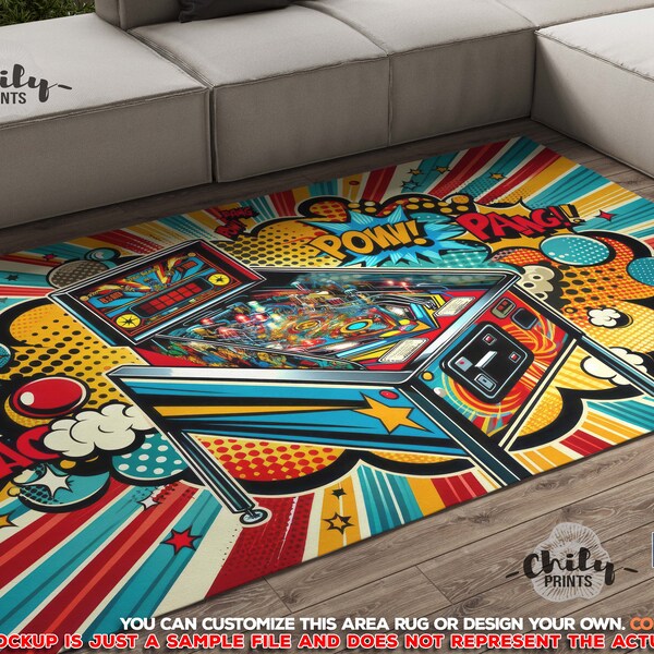 Tapis rétro amusant pour flipper d'arcade - Tapis aux couleurs vives pour une décoration de salle de jeux