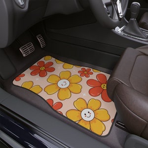 Retro Car Mats for Women, Hot Pink Flower Power Car Accessories