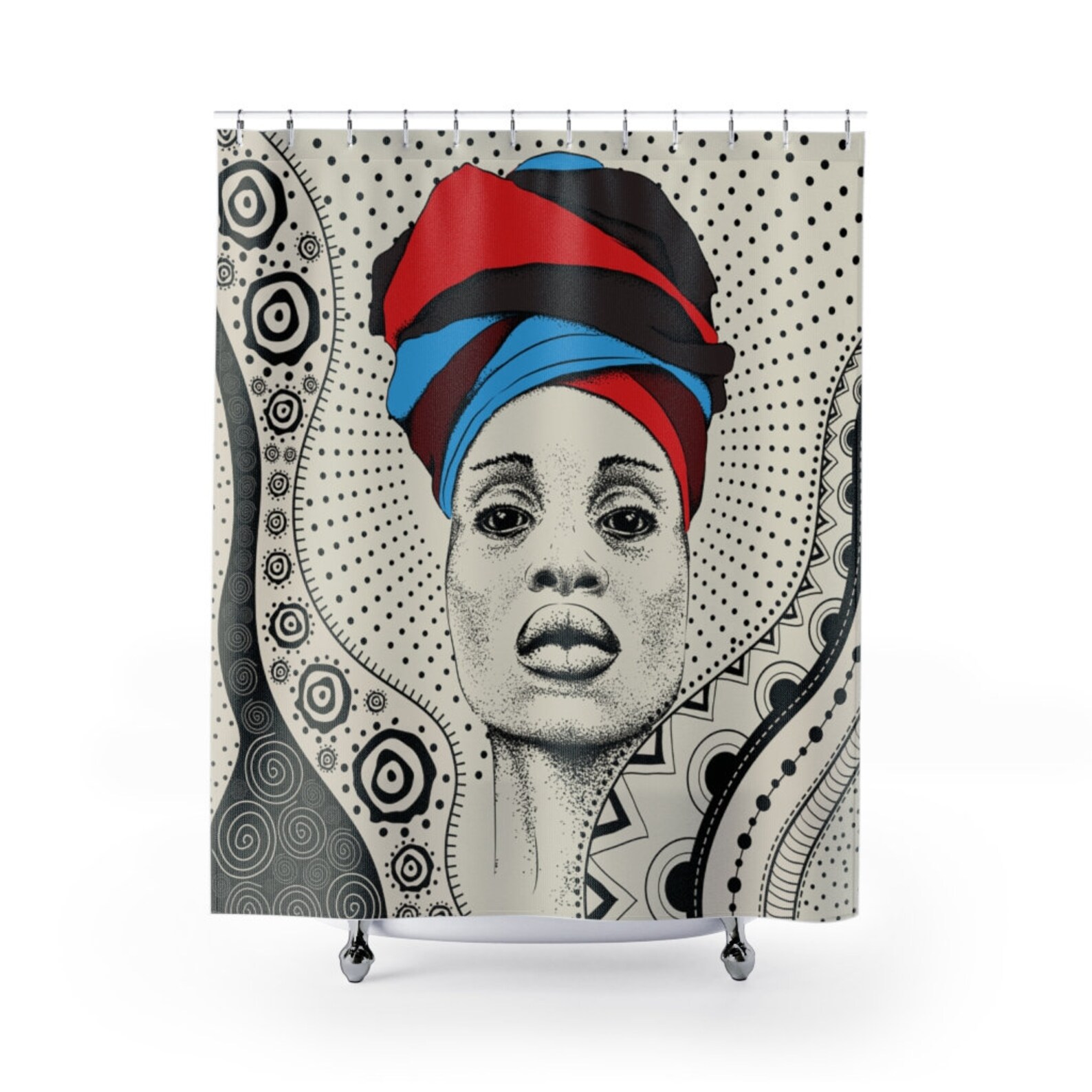 African Shower Curtains African in Turban Illustration Shower Etsy