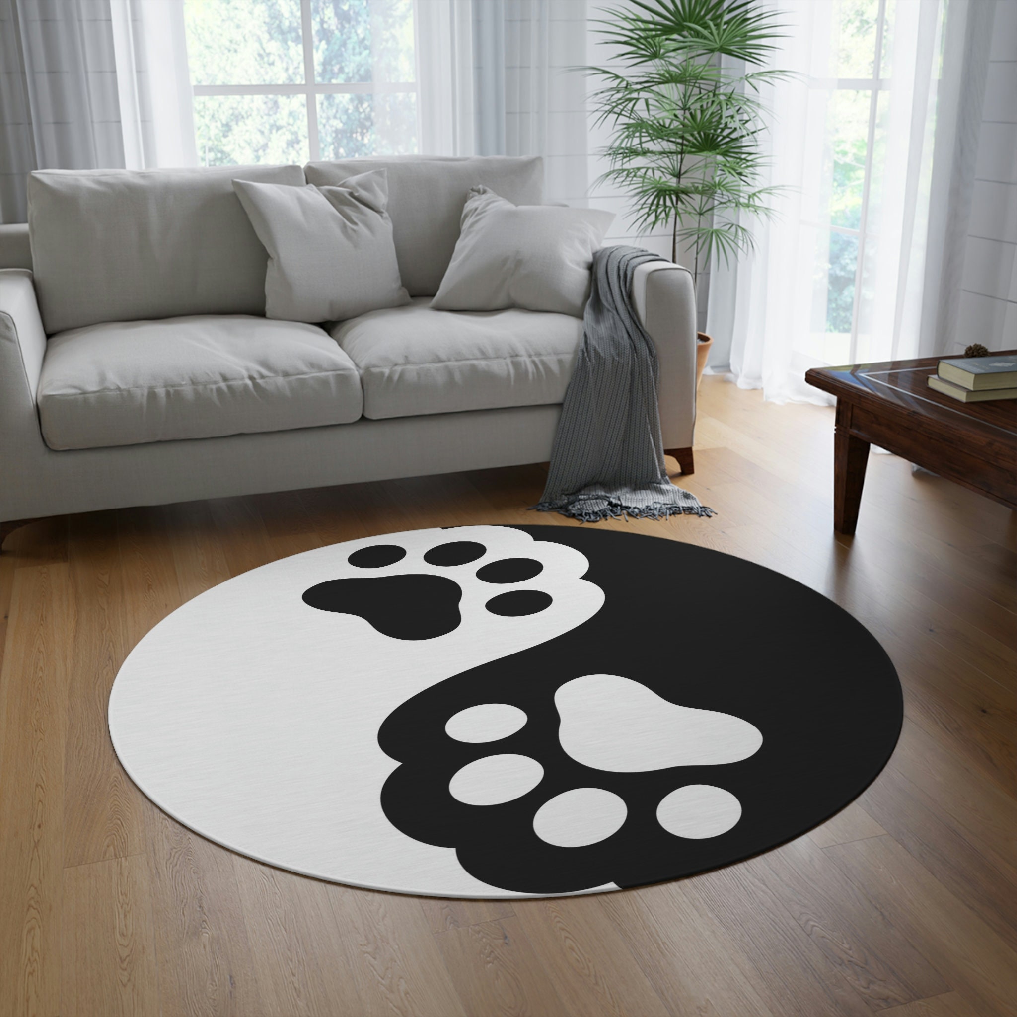 Yin Yang Rug With Animal Paw Design in Black and White Circle Design for  Any Room Floor Decor Carpet Cat or Dog Mom Gift Yin Yang Carpet 