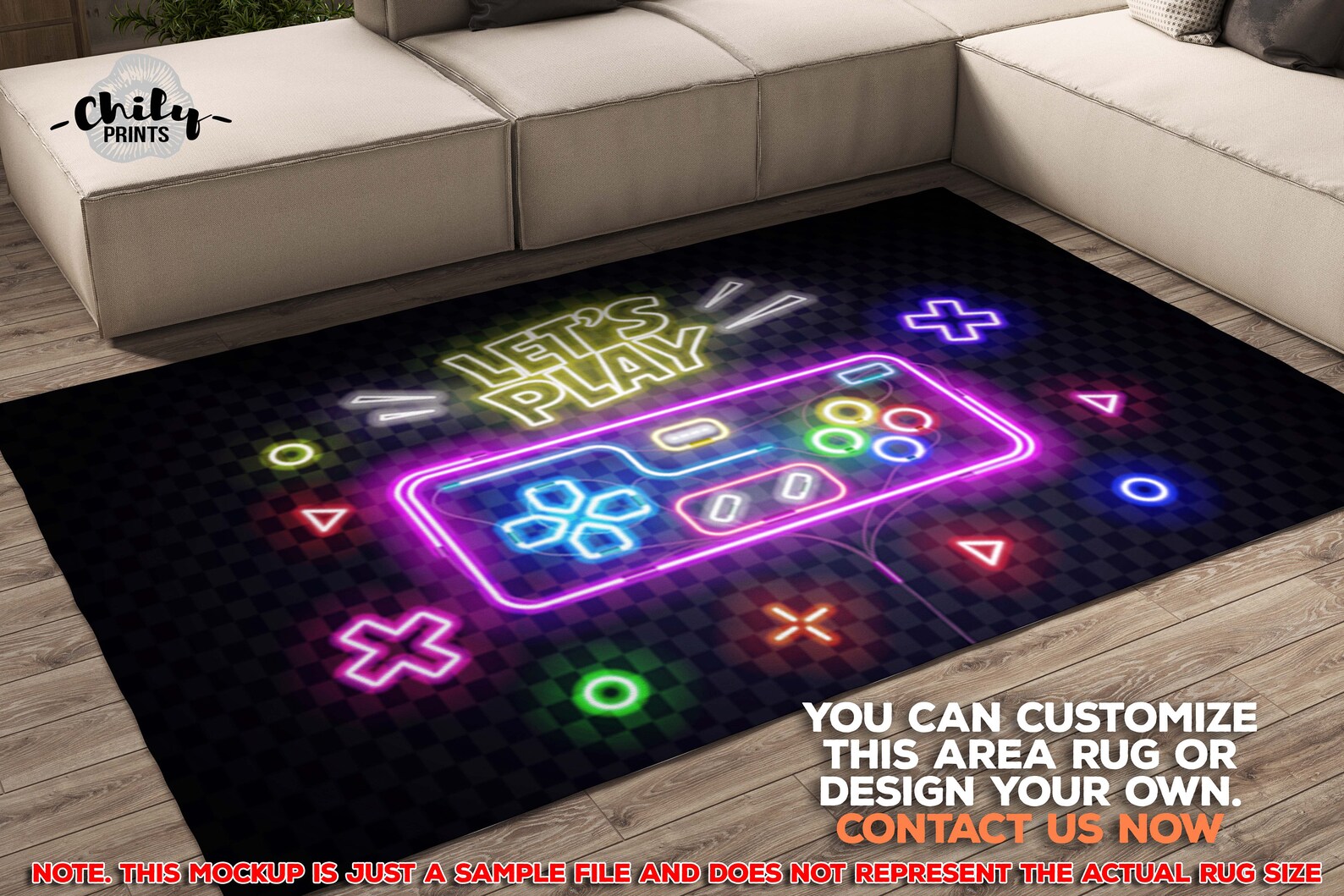 Let's Play Gamer Room Decor Area Rug Game Logo Retro Neon Etsy