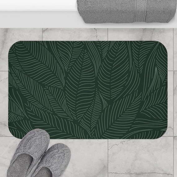 Nature Leaves Bath Mat, Tropical Leaf Print Soft Plush Bath Mat