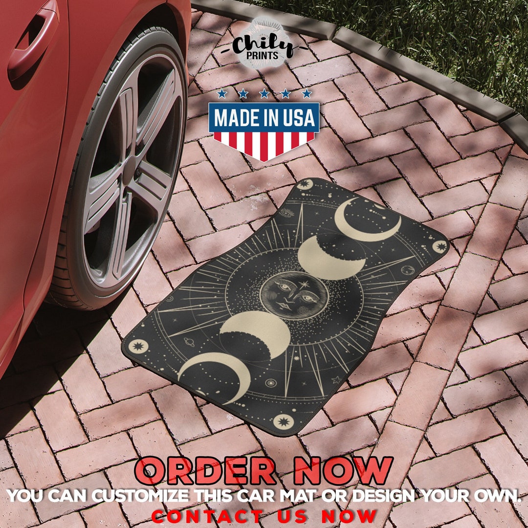 Moon Phases Car Mats, Vintage Style Moonlight Activity Custom Printed