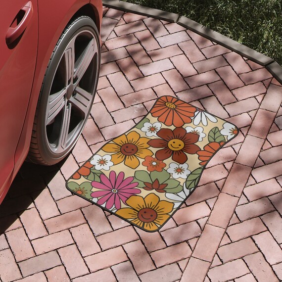 Flower Child Car Floor Mats Retro Inspired 60s 70s Hippie Groovy Car  Accessories Brown Orange Yellow Floral Retro Car Decor 