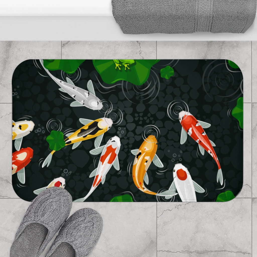 Cute Green Fish Bath Mat, Japanese Koi Flag Soft Bathroom Rug, Water  Absorbent Non-Slip Bathroom Mat, 45x85cm – Feblilac® Mat
