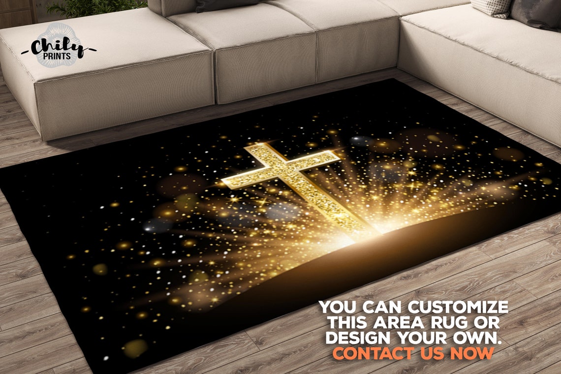 Christian cross design Area Rug Catholic Gold glitter Etsy