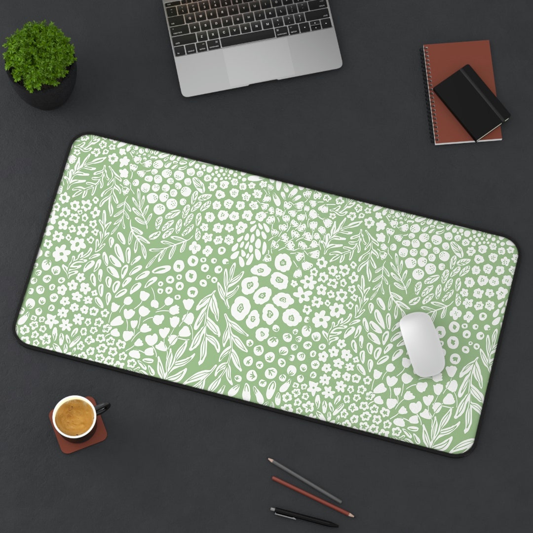 Sage Green Desk Mat, Floral Sage Green Desk Pad, Plants Lover Design