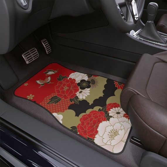 Fleurs japonaises Tapis de voiture, Japonais rouge et noir