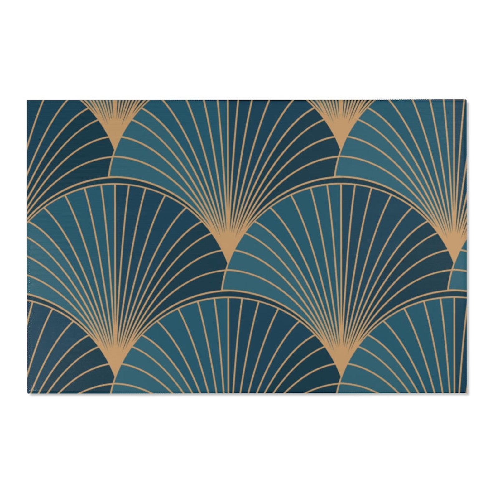 Art Deco Style Area Rug Golden Elements on Blue Background Etsy UK