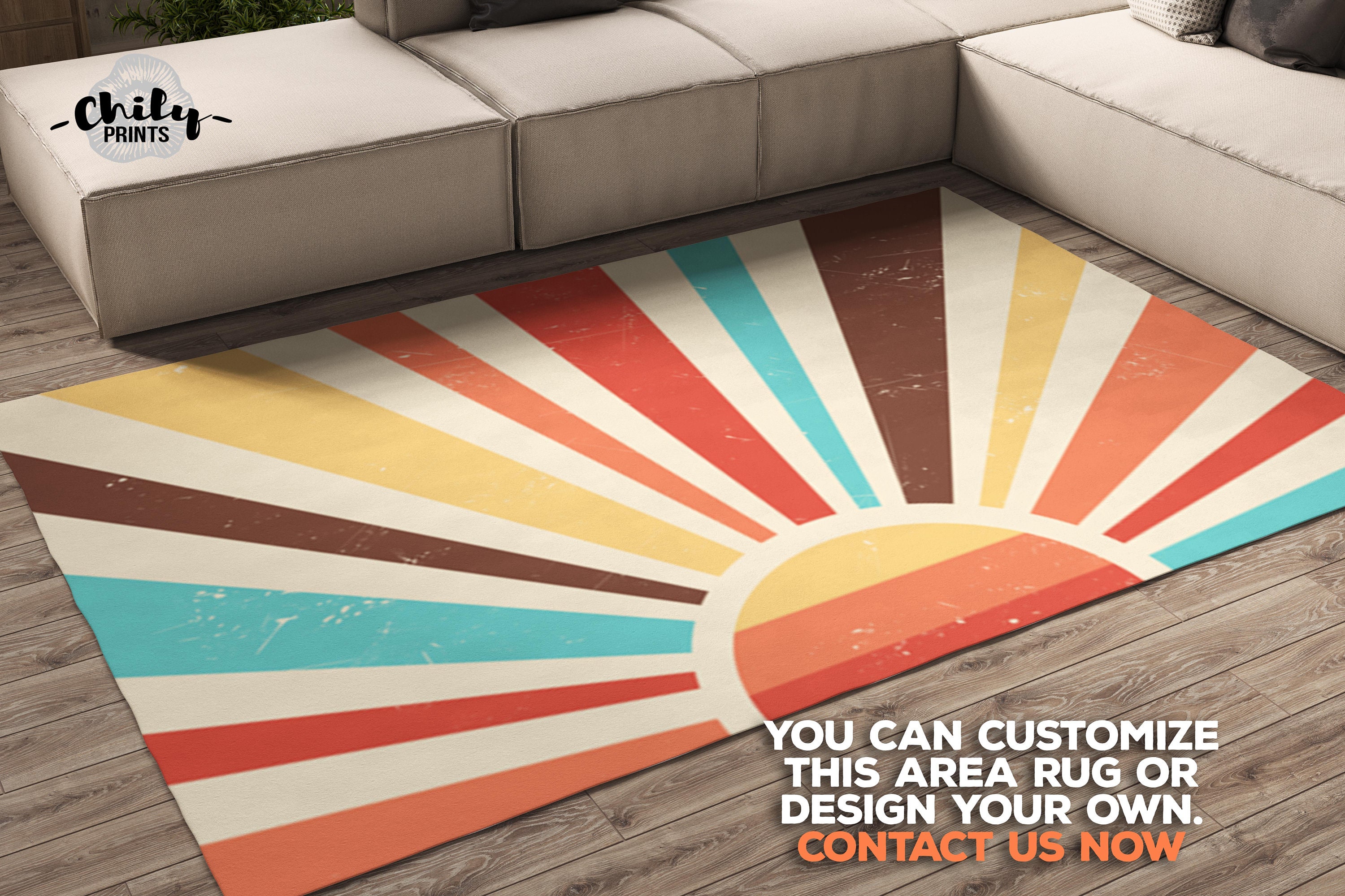 Vintage style design sun print Area Rug retro home decor Etsy