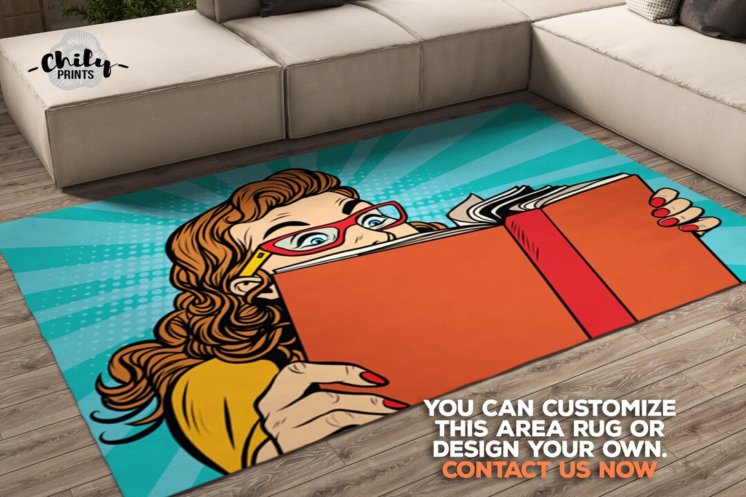 Home Library Area Rug Home Library Design Area Rugs, Pop Art Style Print Carpet, Rugs Pop Art ...