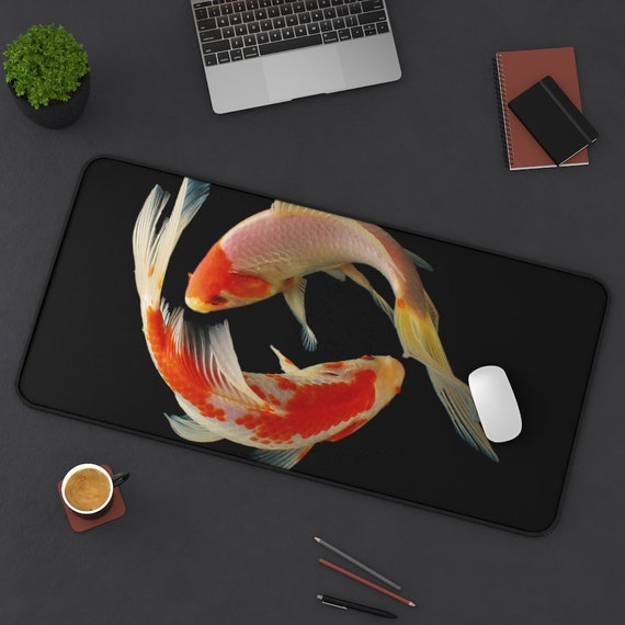 Koi Fish Desk Mat, Dark Background Colorful Golden Carp Desk Mat