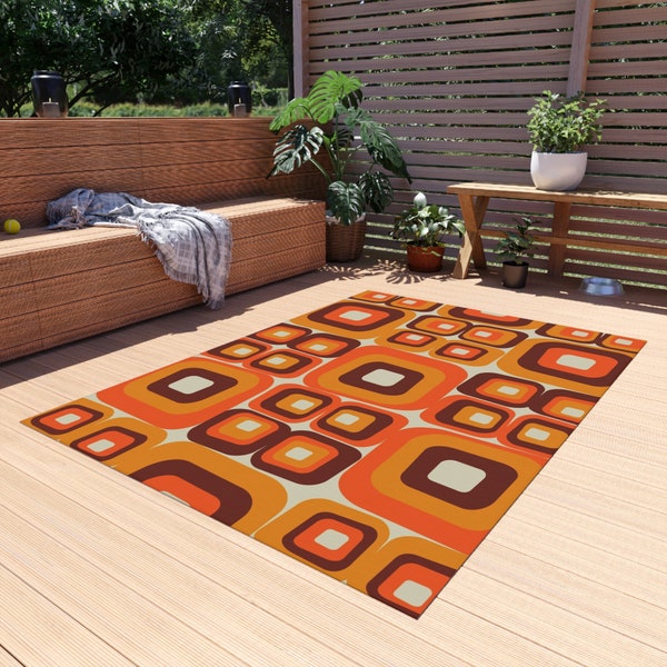 60s and 70s Retro style Rug, Aesthetic Retro Rugs, High Quality Modern Orange Retro Rug, Area Rug for bedroom, Retro rugs for living room