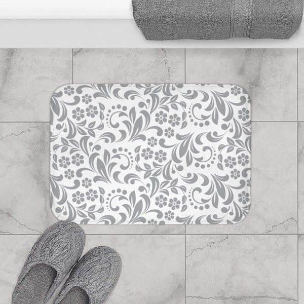 Décor de salle de bain Motif floral Baignoire Mat blanc et gris ornement Tapis de bain design tapis de bain boho tapis de bain