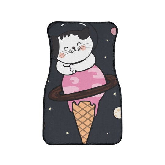 Kawaii Japanese Car Floor Mat, Anime cute kawaii cat on ice cream Car Floor Mat, space and stars cat cute cat car interior decor car mat