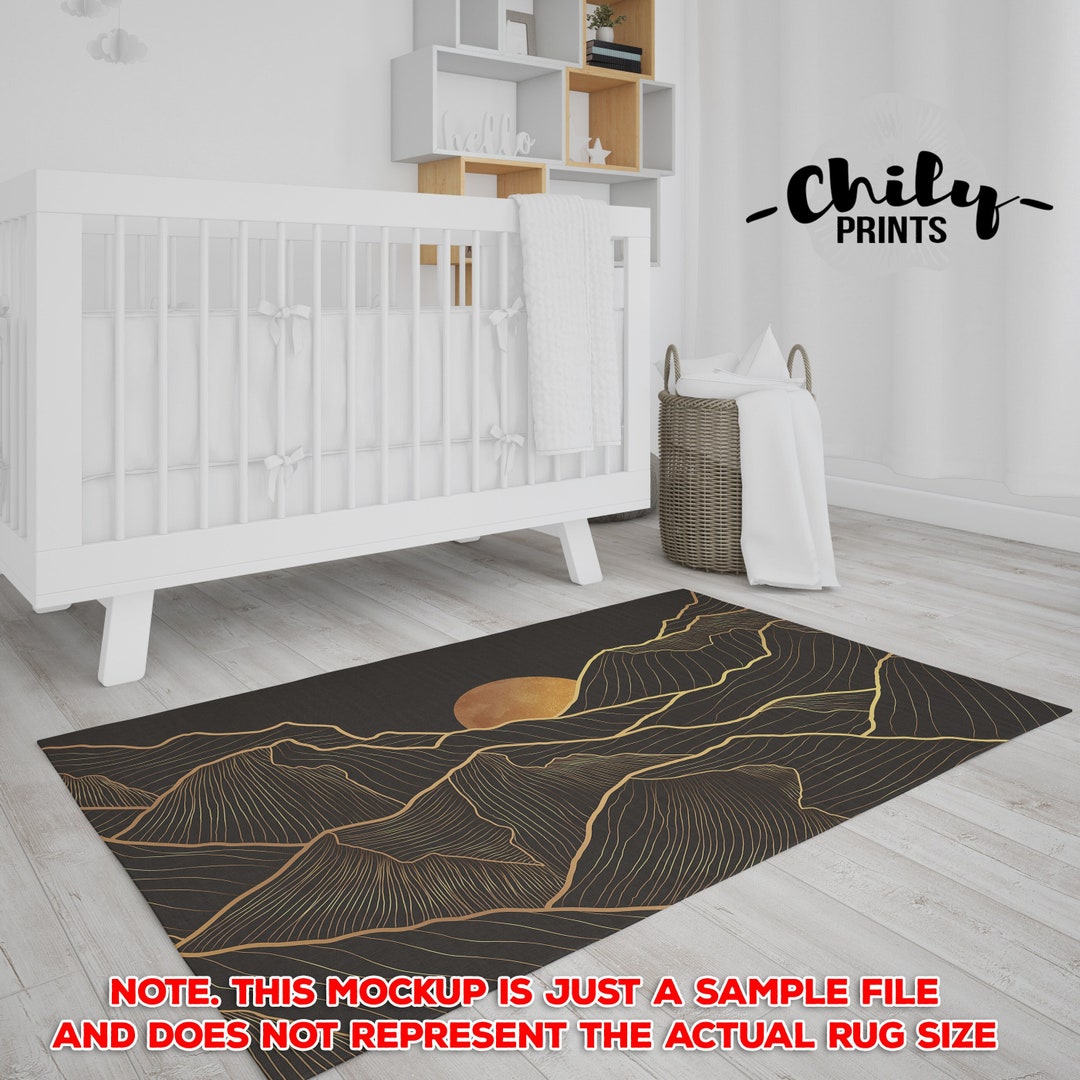 Mountain Line Art Rug, Sun and Mountains Area Rug, Luxury Gold Style ...