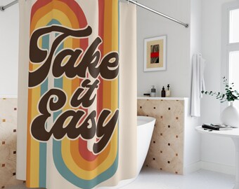 Retro Shower Curtain, retro boho Shower Stall Polyester Shower Curtain, Retro rainbow take it easy boho hippie design Shower Curtain