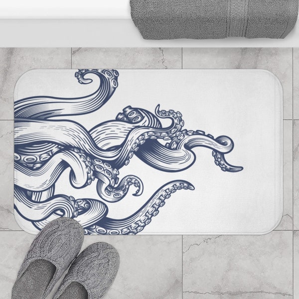 Octopus Bathroom Bath Mat, Nautical Bath Rug, Octopus Bath Mat, Nautical Bath Mat, Bath Rug, Nautical Bath, Nautical Bath Mat