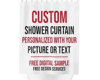 Custom Shower Curtain with Your Photo or text, Personalized Custom Curtains for Bathroom, gift for her Boho Custom print Shower Curtains set