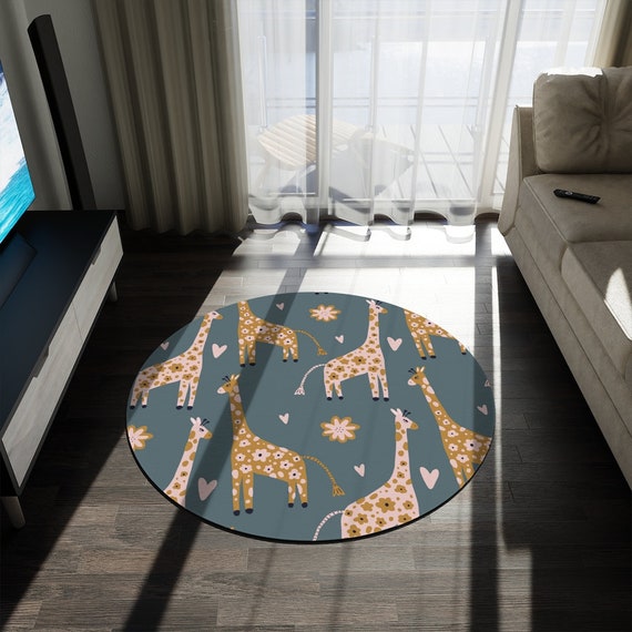 Jungle pépinière décor Tapis rond, imprimé sur mesure Girafe et fleurs tapis  de chambre denfant -  France