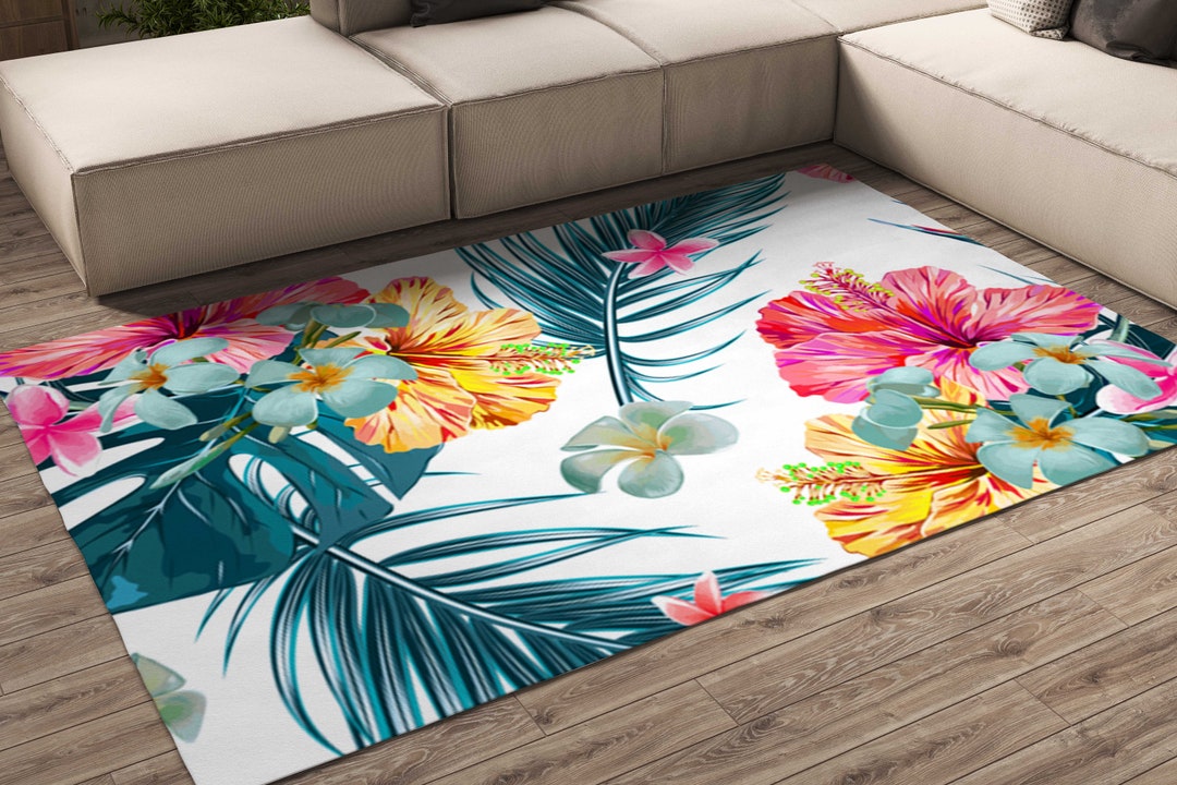 Exotic Flowers Palm Leaves Jungle Leaf Area Rugs Beautiful - Etsy