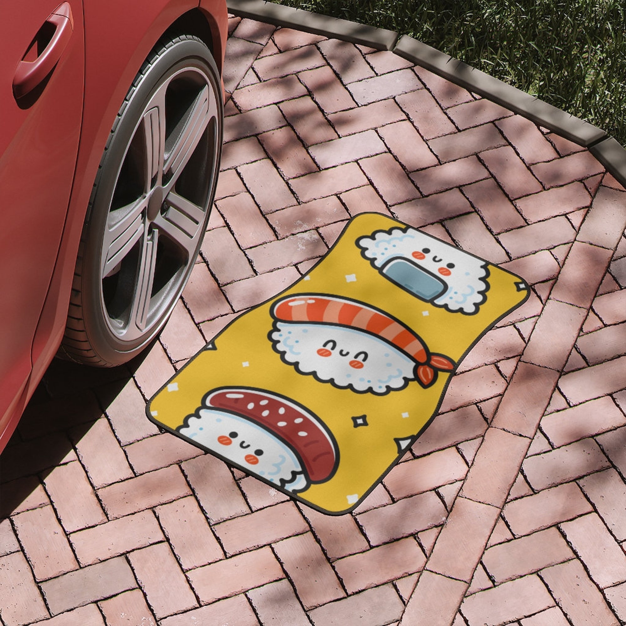 Japanese sushi Car Floor Mats, Cute Asian Kawaii car accessories car flor mats, cute cartoon kawaii character sushi roll print car mats