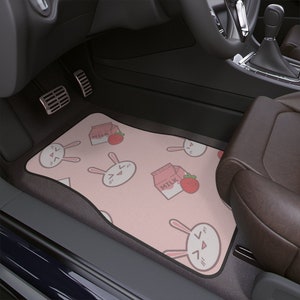 Kawaii bunny Car Floor Mats, Cute rabbit usagi strawberry milk car accessory car mats, Custom printed Cute kawaii Car Floor Mats