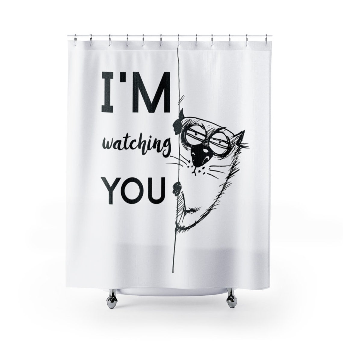 Funny Bathroom Shower Curtains Funny Cat I'm Watching You Etsy