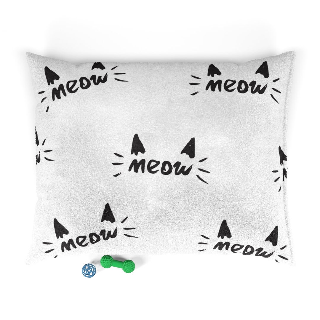 Cute Cat Bed With Meow Pattern Print Black and White Pet Bed Etsy