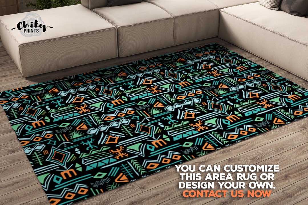Colorful Boho Style Area Rugs, Primitive Ethnic Folk Design Print Area ...