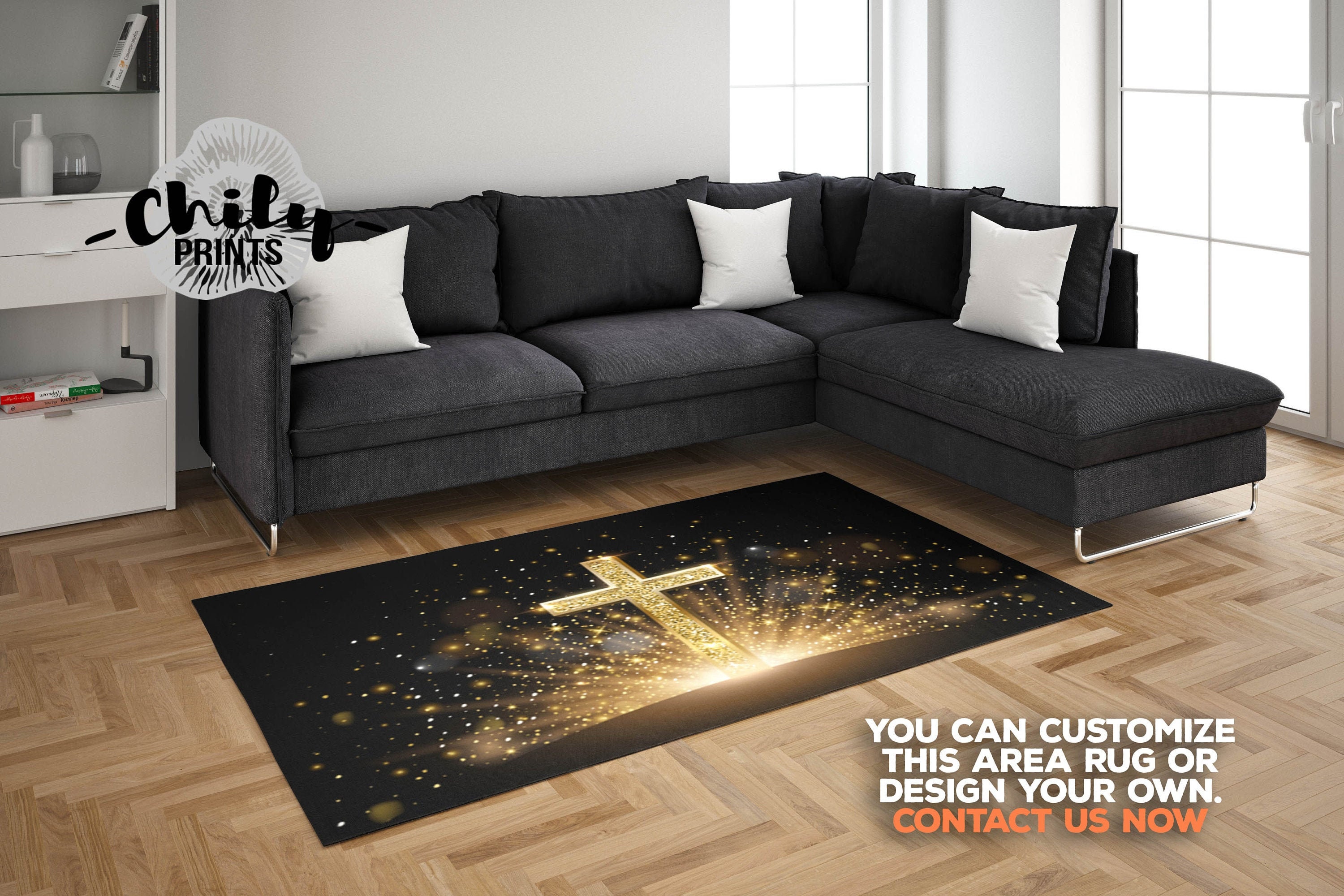 Christian cross design Area Rug Catholic Gold glitter Etsy