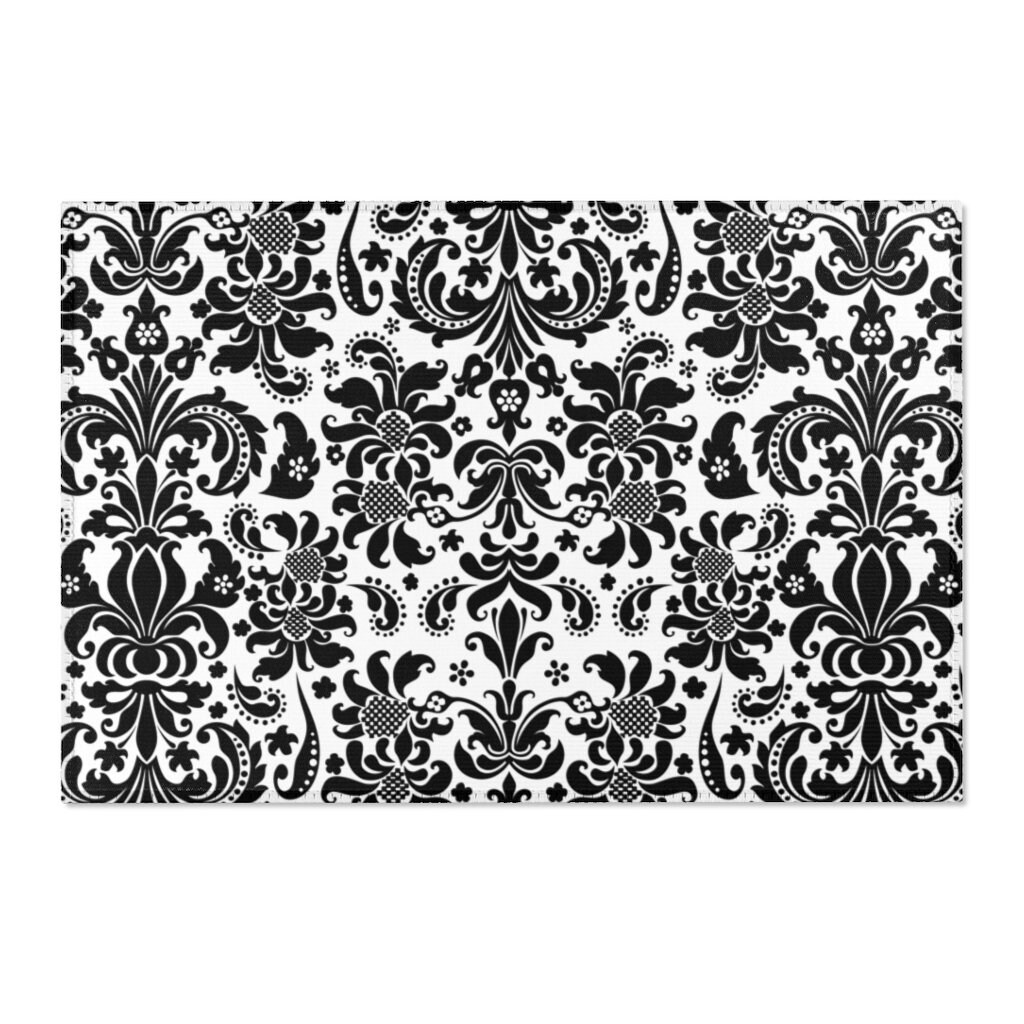 Damask Ornate Black and White Area Rug Vintage Style Ornate - Etsy