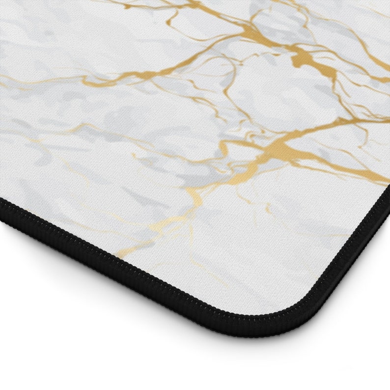 Marble With Golden Texture Desk Mat White Marble Style Print Etsy
