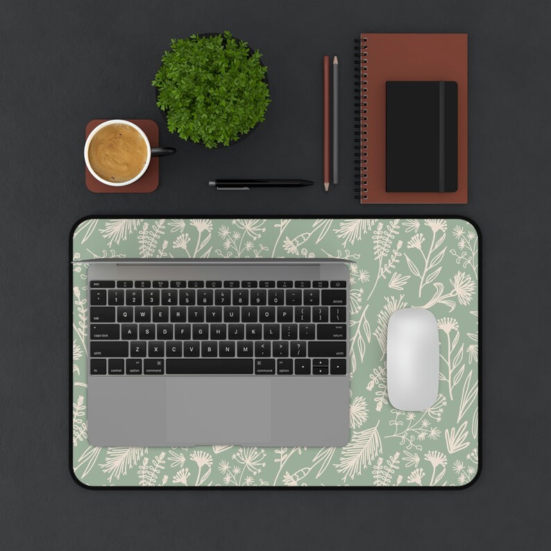 Sage Green Desk Mat With Flowers and Branches Design Sage Etsy