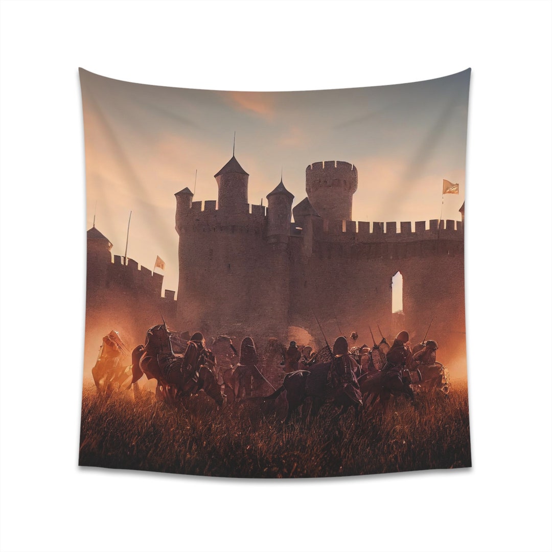 Medieval Wall Art Tapestry Warriors on a Castle Siege Design Printed