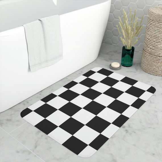 Checkered Black White Bath Rug Memory Foam Bath Mat Gift for the
