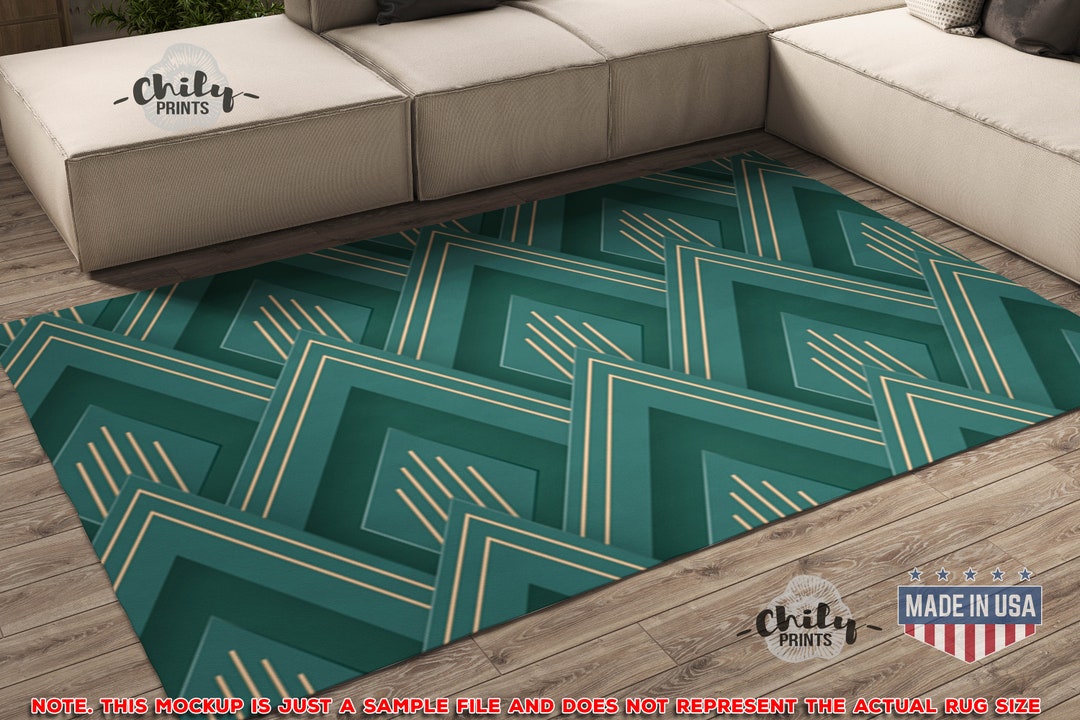 Area Rug With Art Deco Style Print Design Art Deco Area Rugs Etsy