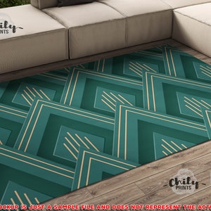 Area rug with Art Deco Style print design,  Art Deco Area Rugs, geometric luxury rugs, gatsby frame carpet, Nouveau retro green area rug