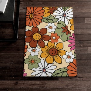 70s style retro Rug, Colorful floral Rug for bedroom, Vintage style custom print floral Rug for living room, retro carpet area Rug, home mat