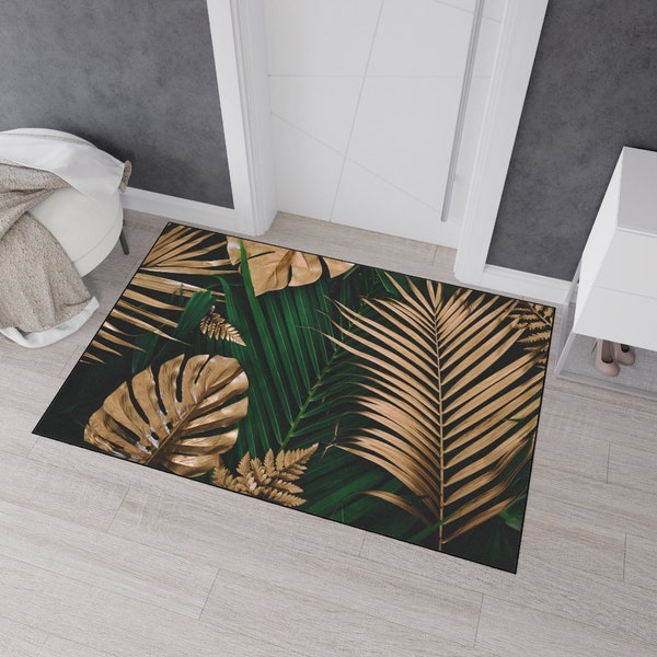 Tropical Monstera and palm leaves Door Mat, Monstera Leaf Doormat, abstract Minimal Creative nature print Floor Mat, jungle Monstera carpet