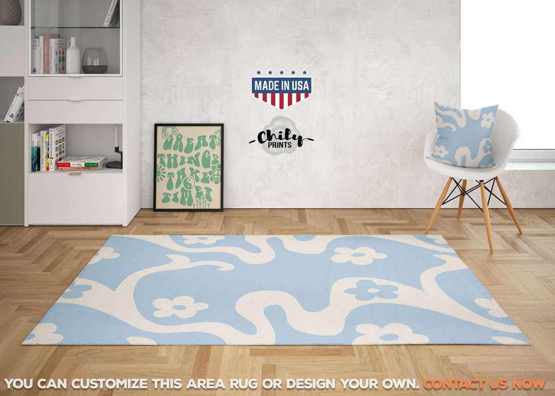 Retro Rugs for Living Room, Cool Abstract Retro 70s Trippy Rug, Blue ...